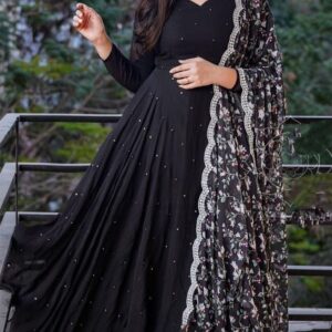 Elegant Black Anarkali Suit for Women | Floral Dupatta | Party & Festive Wear – ClothCollection