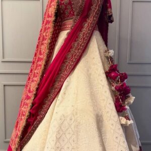 White and Red Bridal Lehenga | Embroidered Wedding Dress | Designer Bridal Wear – ClothCollection